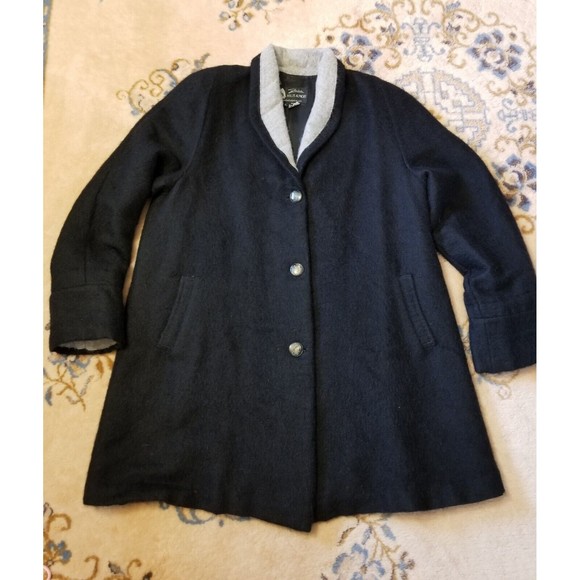 Rare HOLLIS ALPACA Peruvian Long Black Grey COAT Women's L Large Peru Max Ralph - Picture 1 of 11